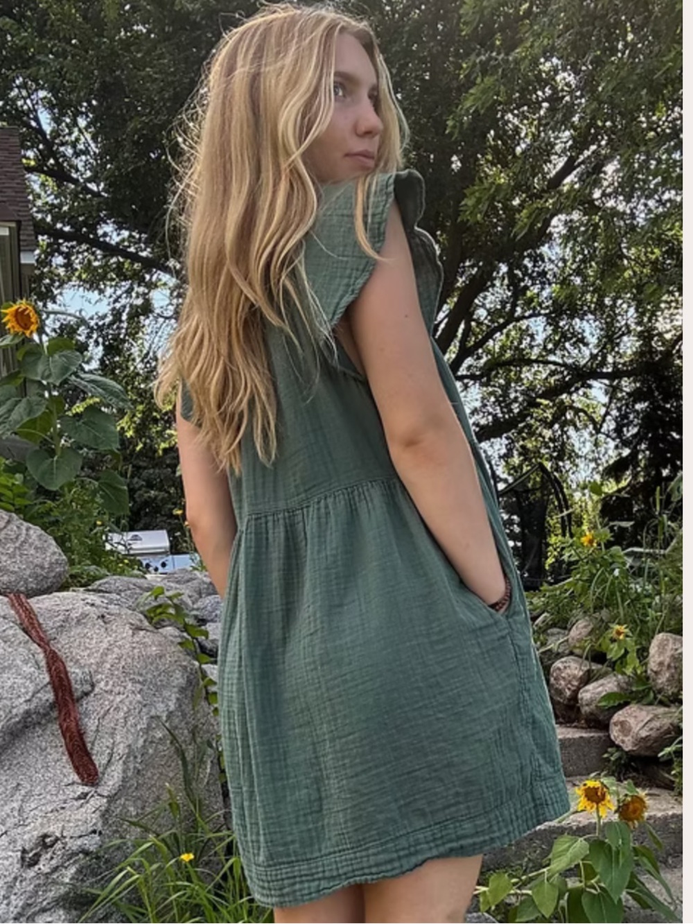 NWOT Old navy flutter sleeve v neck swing dress xs - Picture 2 of 8